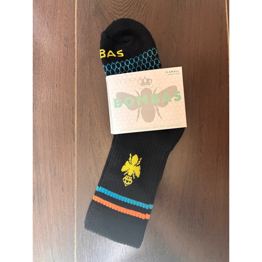 Bombas Honeycomb Arch Support Crew Socks Black Teal Orange Yellow XS New